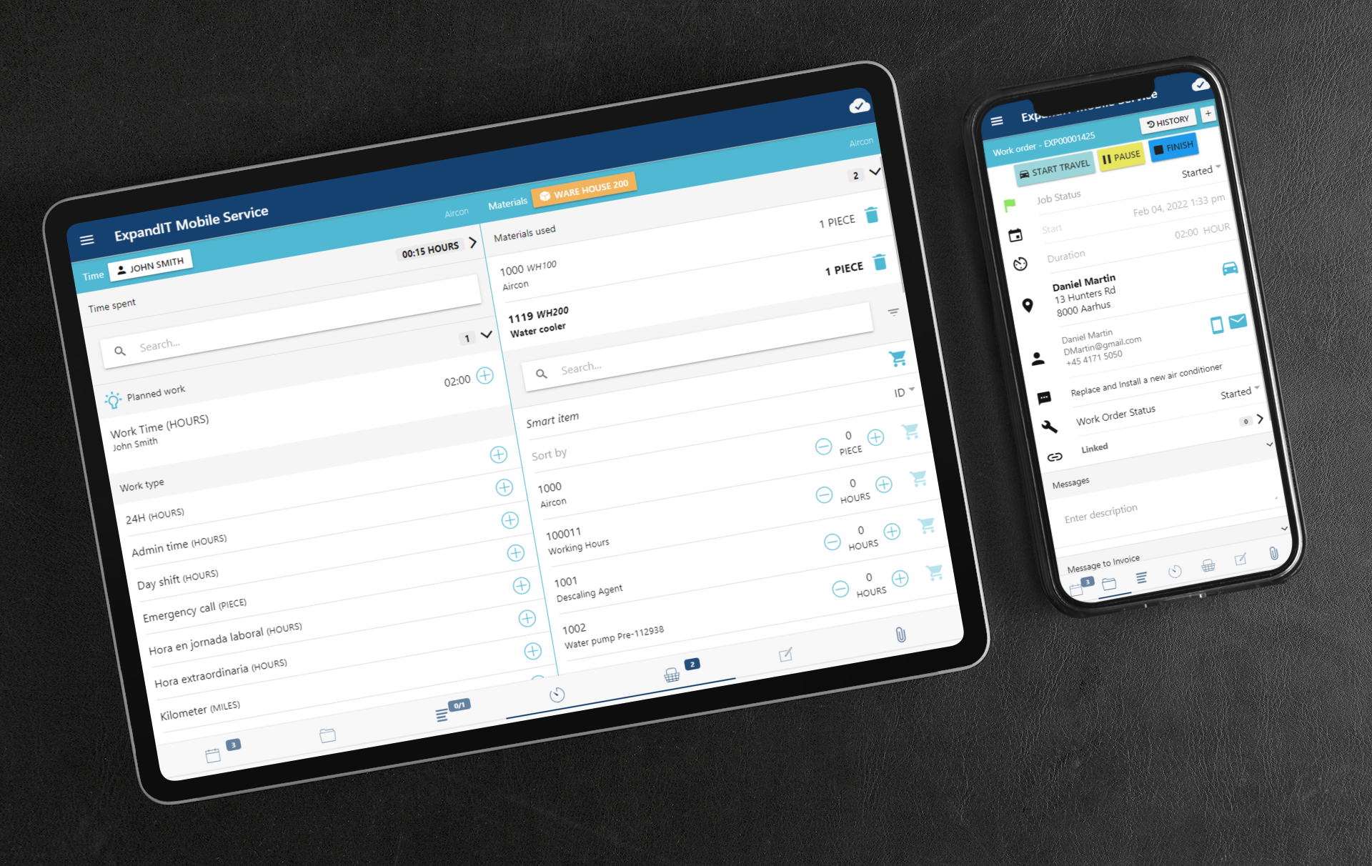 ExpandIT Track Time and Materials screen on tablet